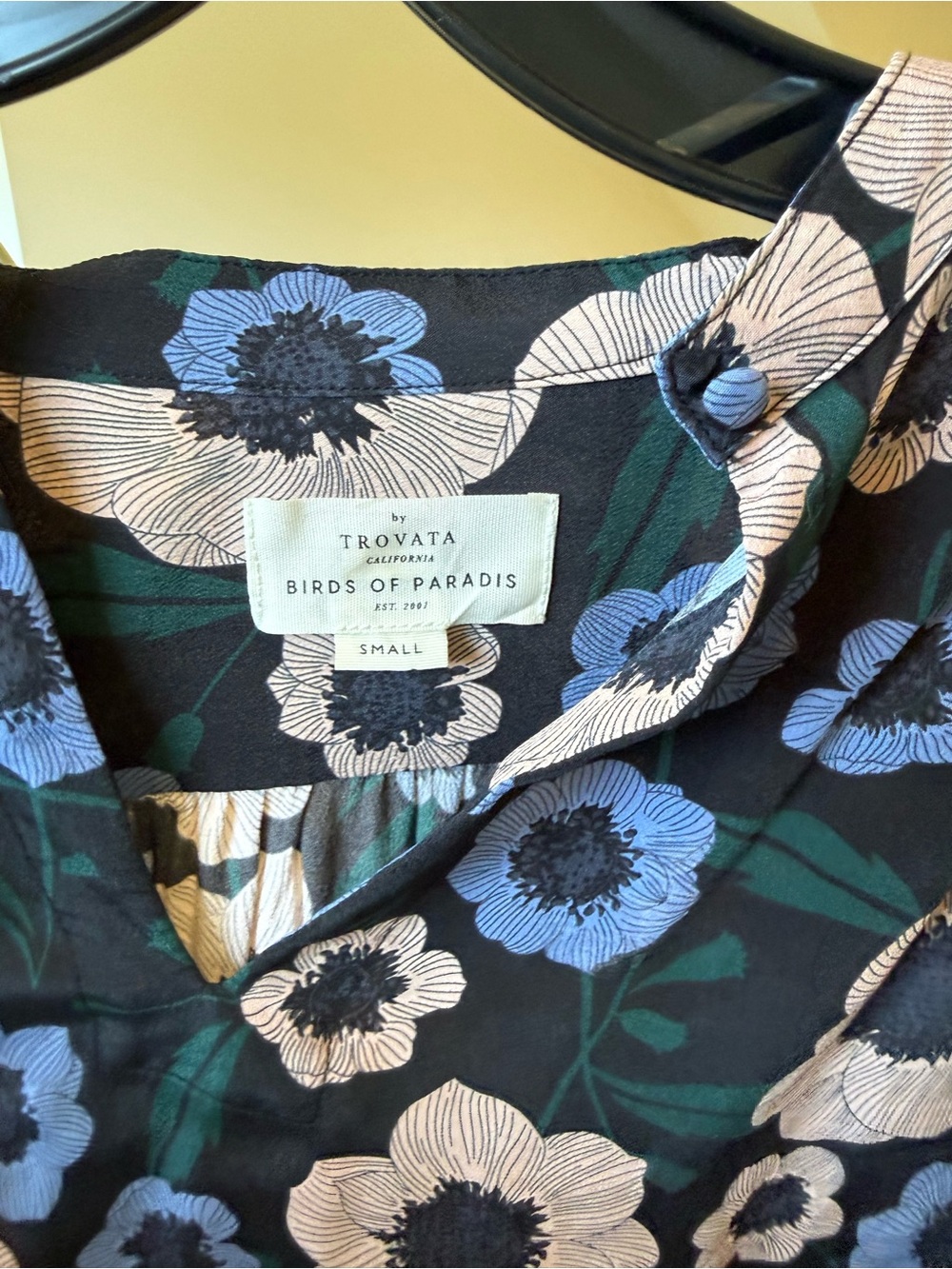 Trovata- Birds of Paradise Navy Floral V-Neck Blouse with Blue & Cream Flowers - Picture 3 of 3